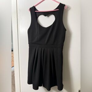 Women's Black Heart-Back Sleeveless Dress with flares on skirt
